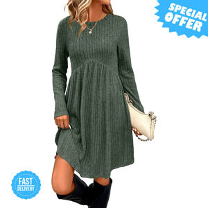 BRAND NEW OFEEFAN Long Sleeve Dress with Pockets, Casual Tunic Style